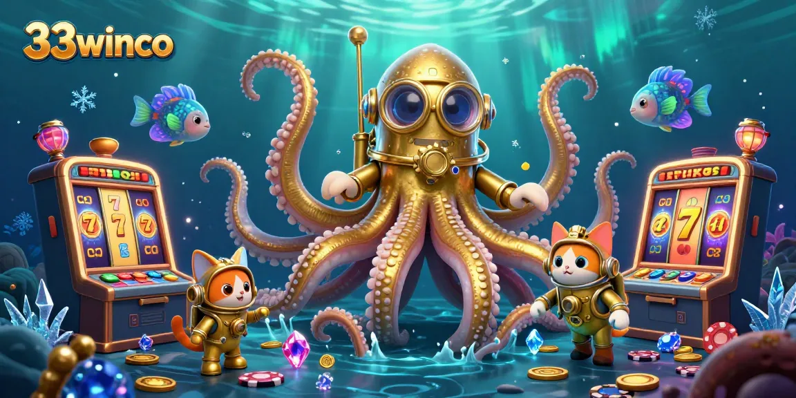 Experience thrilling entertainment at 33winco with 3D casino action featuring a kraken and diving cat.