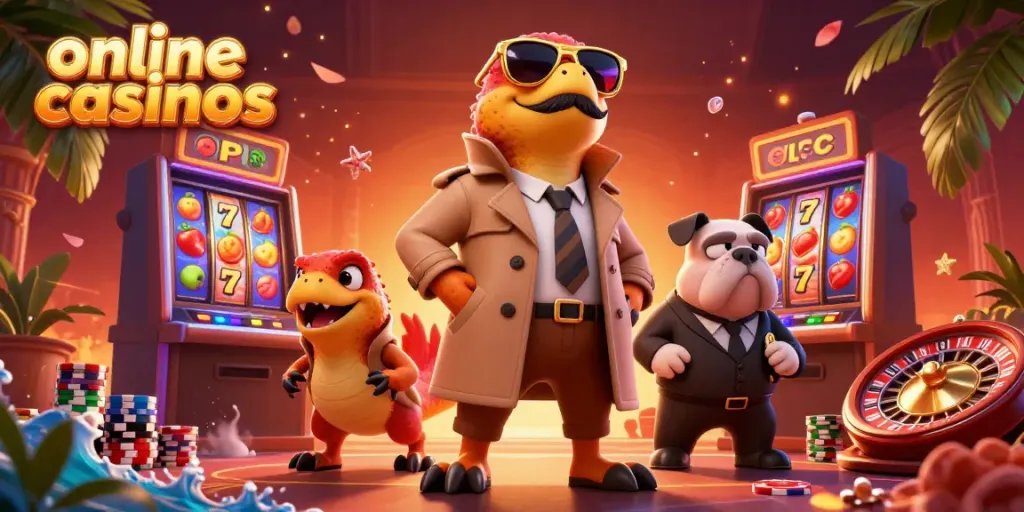 Engaging scene of three raptors in a trench coat attempting entry to a VIP lounge at online casinos.