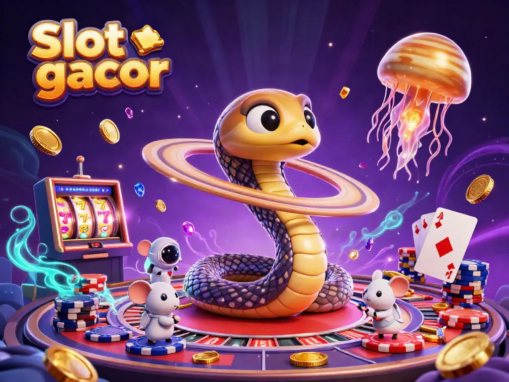 Experience thrilling Slot gacor with a whimsical 3D casino scene featuring vibrant characters and gaming elements.