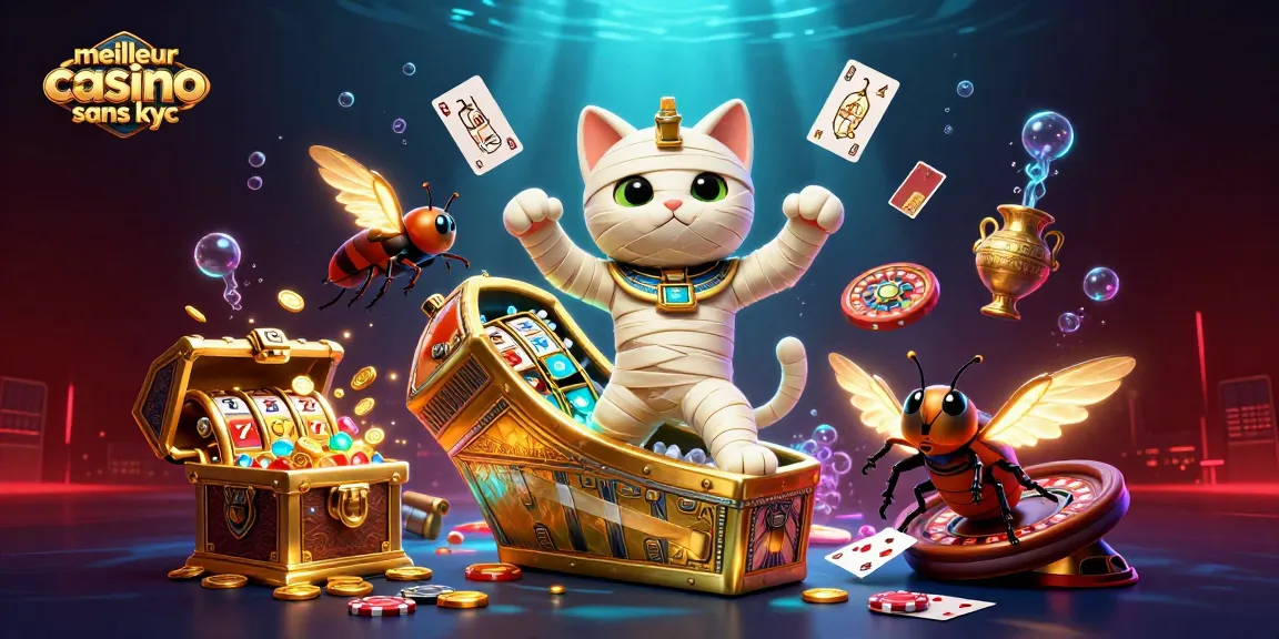 Action captivante dans le meilleur casino sans KYC avec le chat momie égyptien et des éléments de jeu.