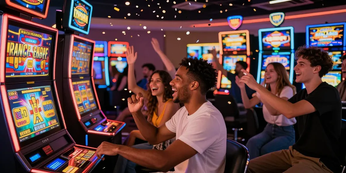 Slot gacor dengan mesin slot penuh warna dan pesta kemenangan dari pemain yang ceria.