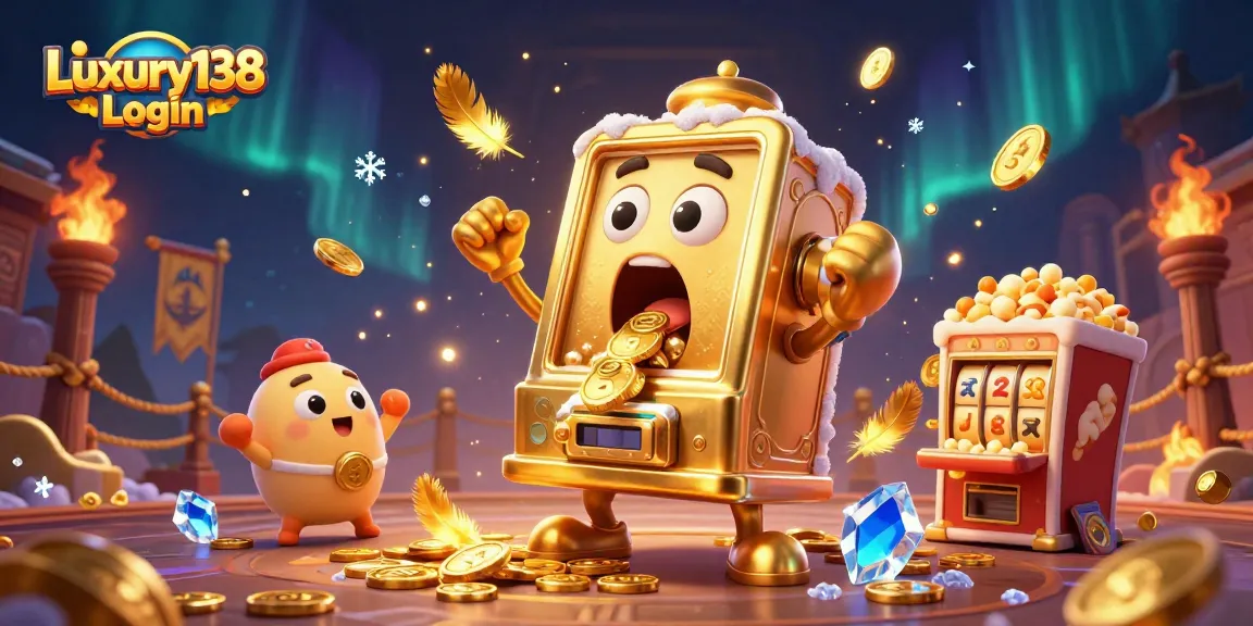 Experience excitement at Luxury138 Login with a vibrant jackpot celebration featuring cheerful slot machines.