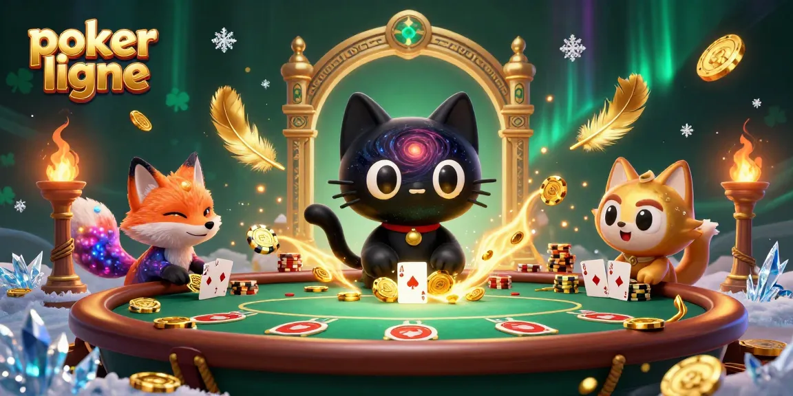Jouer à poker en ligne captivant avec le chat galactique attirant des jetons d'or.
