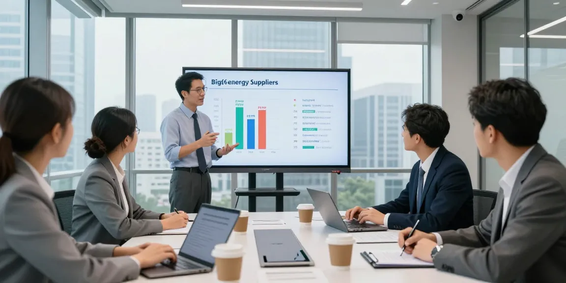 The team evaluates Big 6 energy suppliers during a strategic meeting, highlighting energy rate comparisons and market insights.