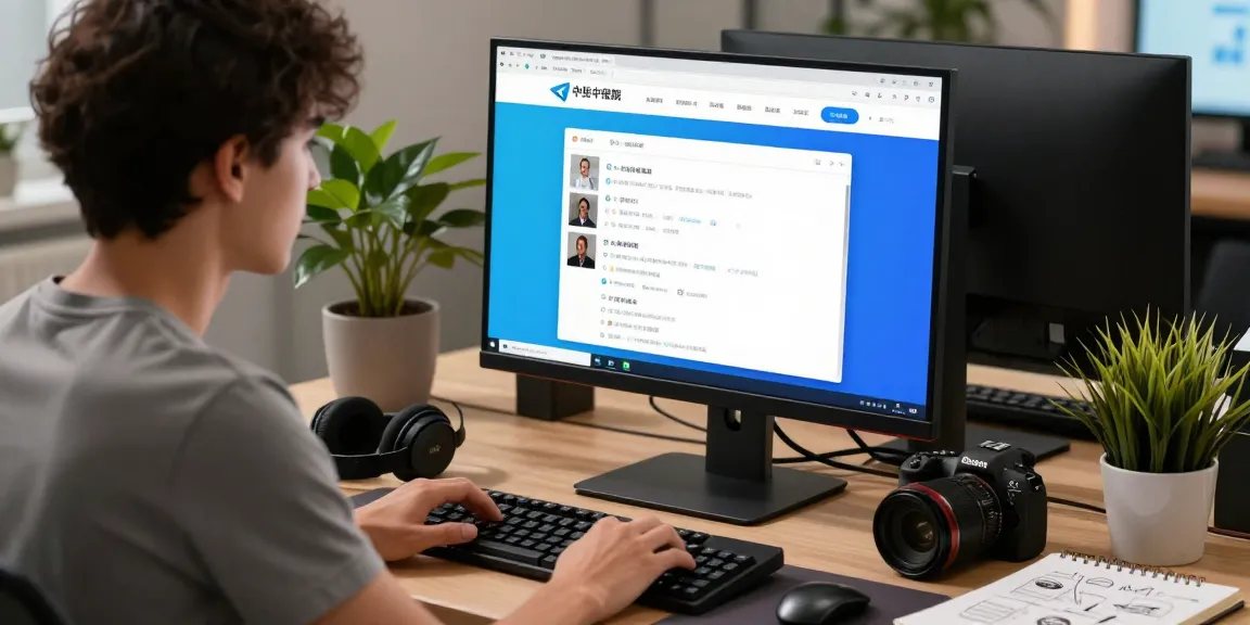 Using the Telegram Chinese web version, user engaged in video calls in a modern workspace.