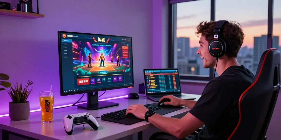 Engaged player enjoying 鉅城 online casino experience in a vibrant gaming setup