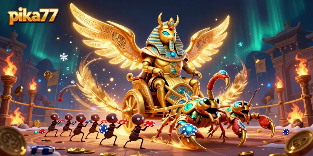 Experience the excitement of gambling at pika77 with dynamic characters and rich casino-themed elements.