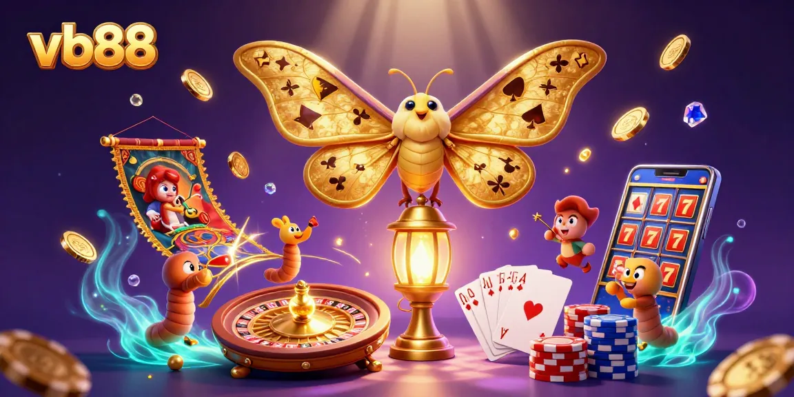 Engage in thrilling games with vb88, showcasing a vibrant casino scene of slots, roulette, and poker excitement.