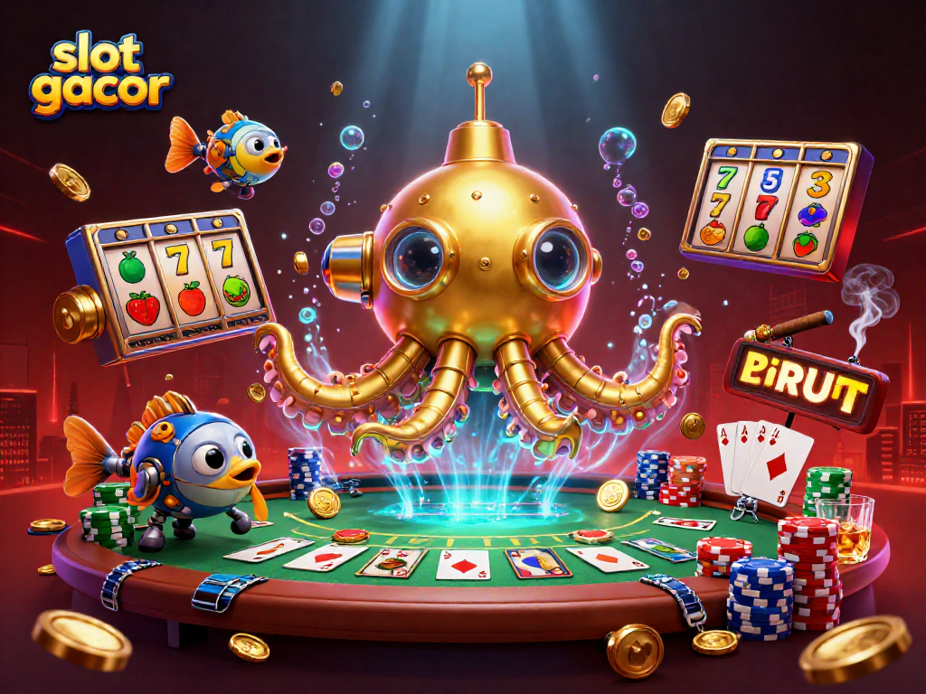 Experience thrilling slot gacor gameplay with vibrant golden kraken and rich casino elements.