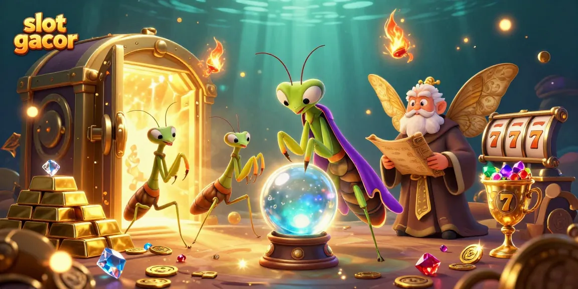 Experience the thrill of slot gacor with a vibrant 3D illustration featuring fortune tellers and treasure elements.