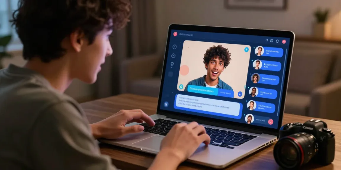 Conversational scene with a user exploring nsfw ai chat features on a laptop in a cozy environment, showcasing character interactions and engagement.