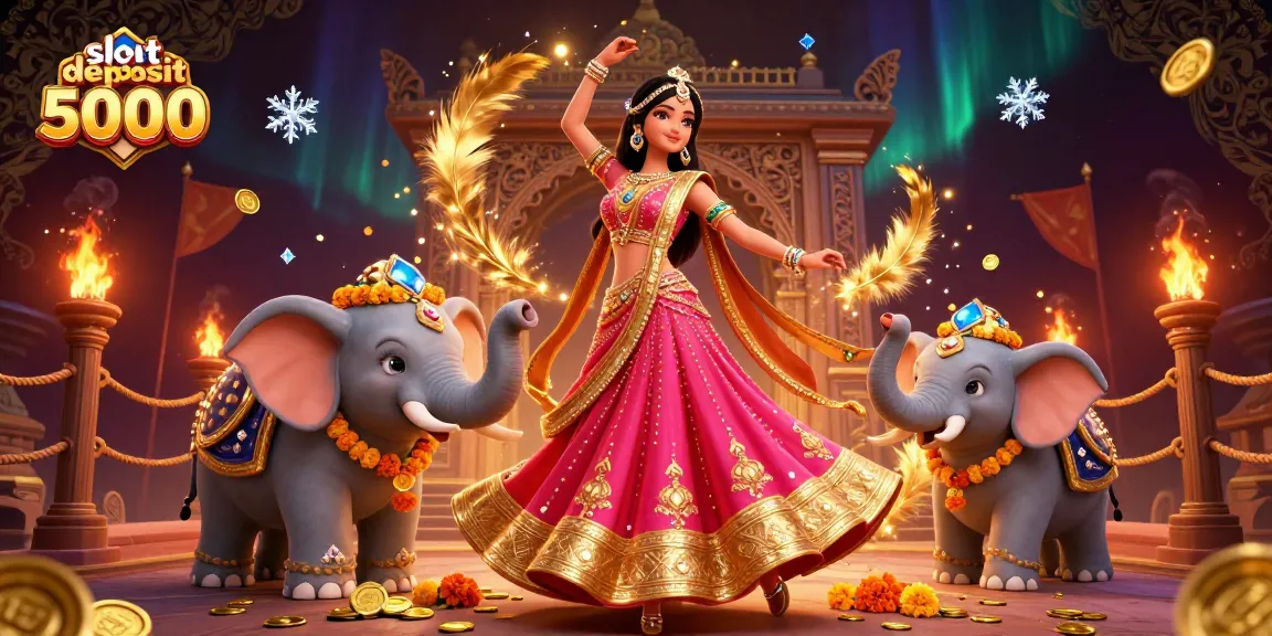 Experience high-stakes fun with slot deposit 5000 as vibrant casino elements come alive in a dynamic scene.