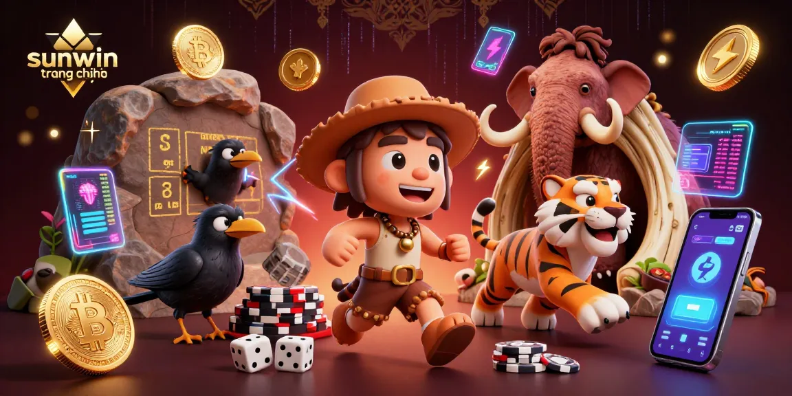 Experience thrilling games at sunwin trang chính with vibrant cartoon caveman and tiger duo.