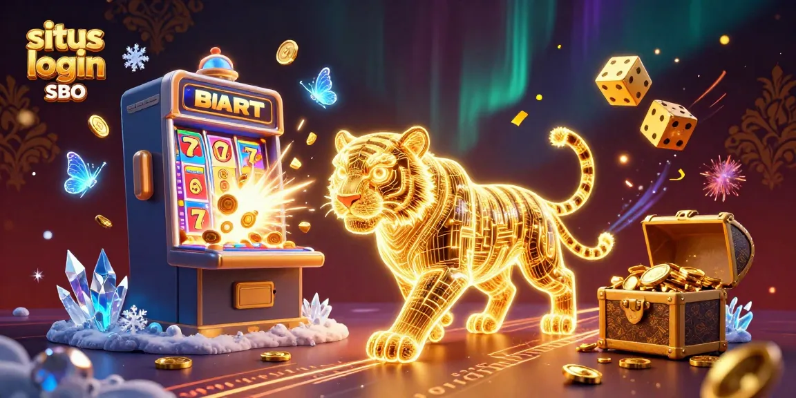 Experience the excitement of situs login SBO with a vibrant digital casino scene, showcasing dynamic gaming elements.