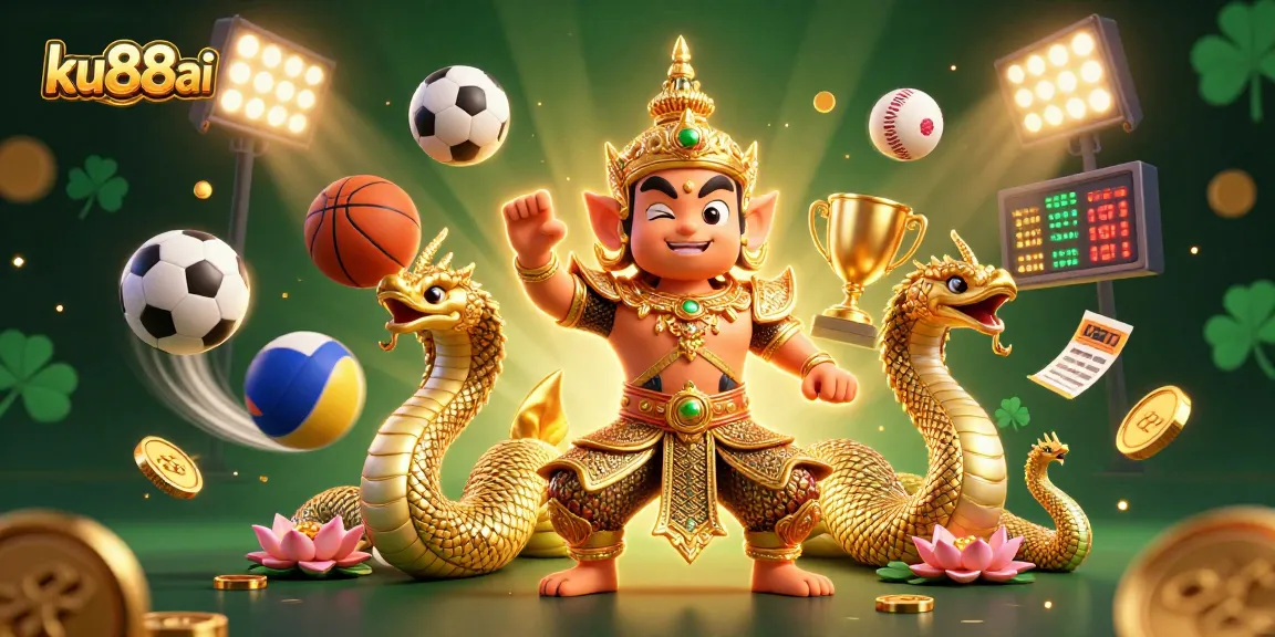 ku88ai captures a lively sports betting scene with cartoon characters amidst dynamic game elements.