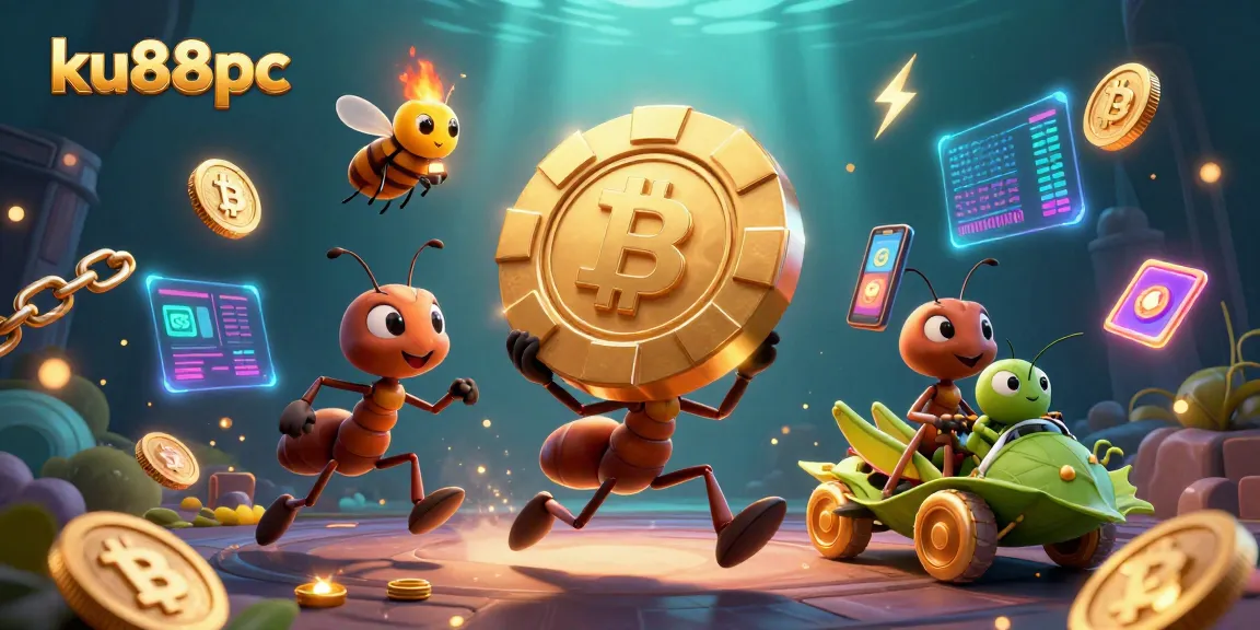 Experience the thrill of ku88pc as ants navigate their heist with golden chips in a vibrant casino scene.